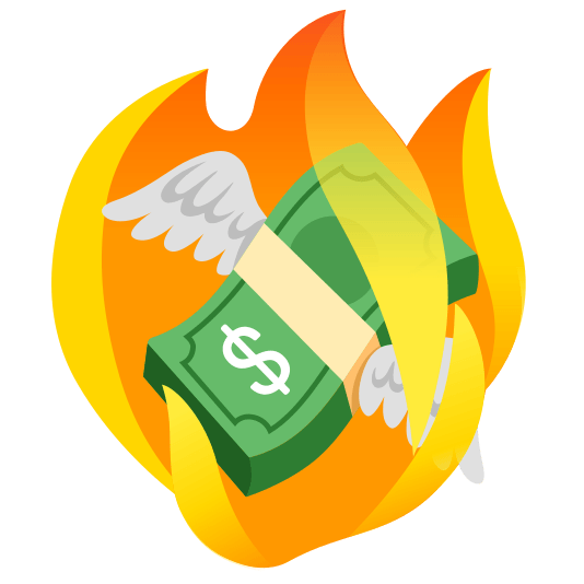 Burning money with wings logo